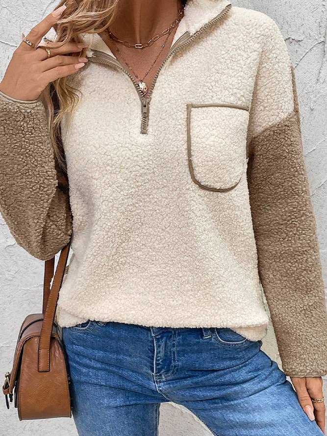 Colorblock Fleecetröja med halv dragkedja fram för wholesale av Comely Fashion
