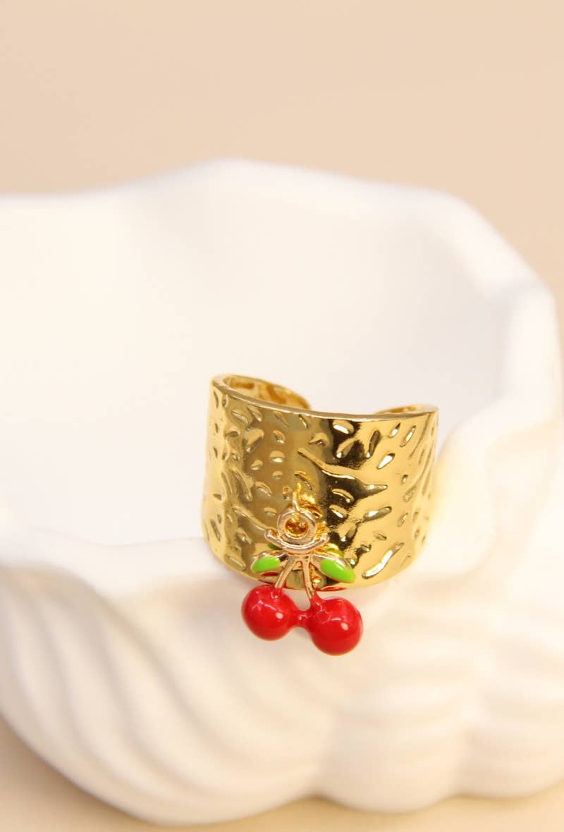 Red Adjustable Multicolor Stainless Steel Cherry Charm Ring for wholesale on Faire
