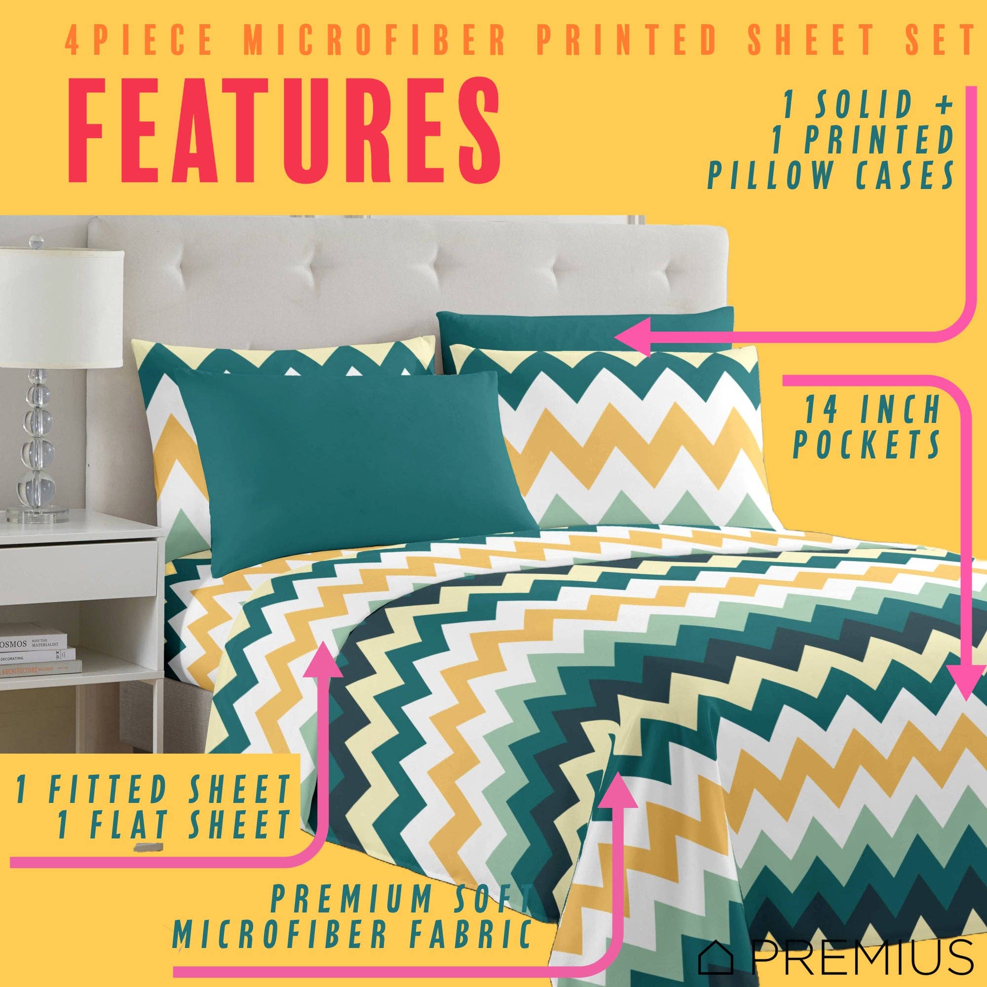 ShopBobbys - Wholesale Sheet Set - PREMIUS Montego Soft Wrinkle-Free Microfiber Sheet Set, Green-Yellow9