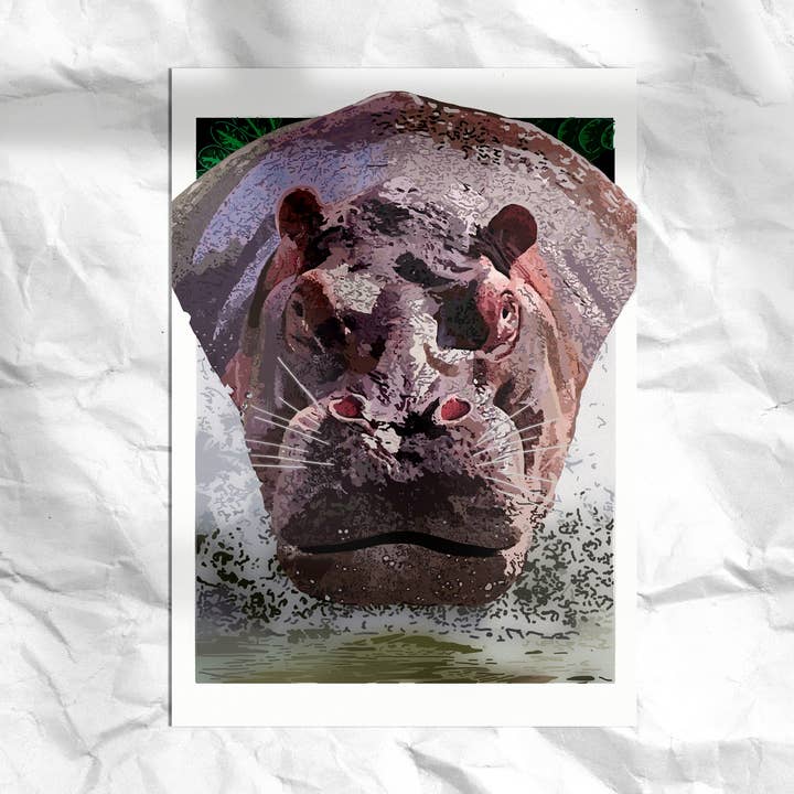 Portrait of Hattie the Hippo | Animal Wall Art for wholesale by Melanie J Chambers Illustrations