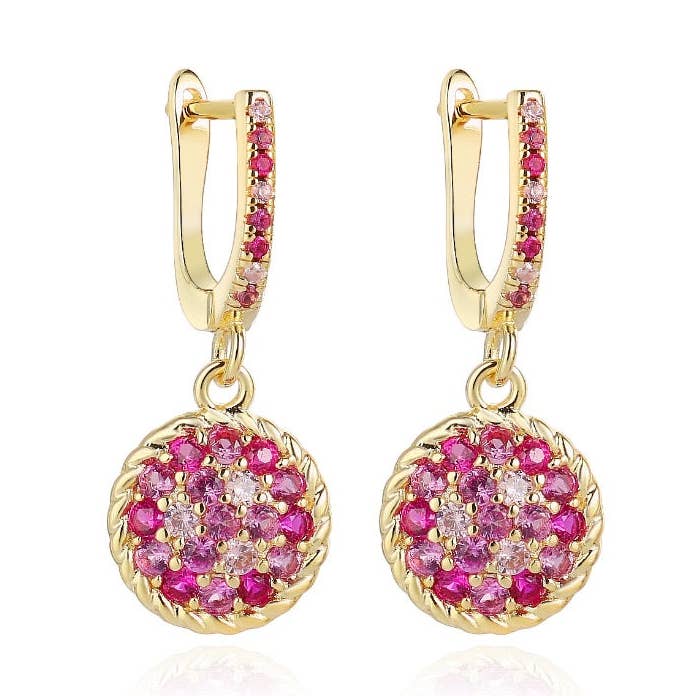 Boucle d'oreille Pink Circle Sparkle pour la vente par The Tiny Gem