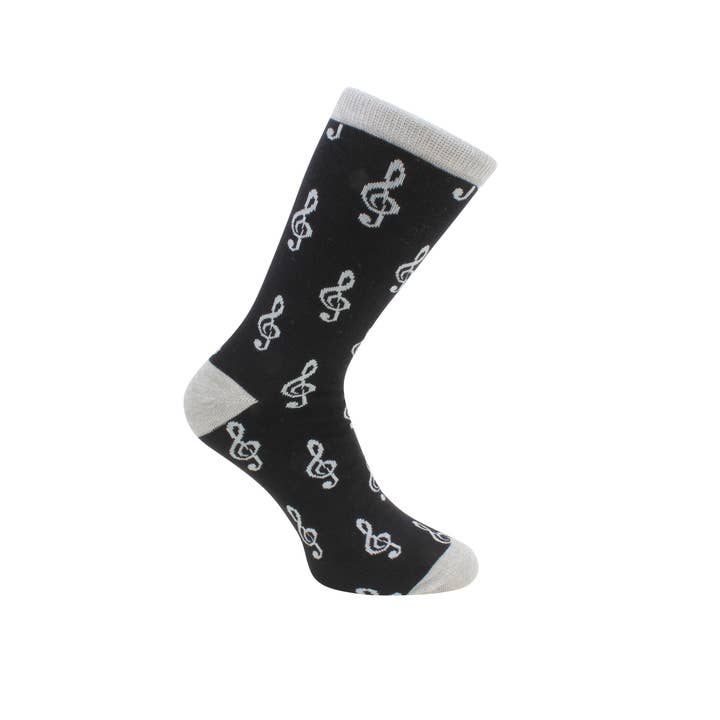 Treble Clef Music Socks - Black & Grey Combed Cotton for wholesale by Dalaco - incorporating David Aster