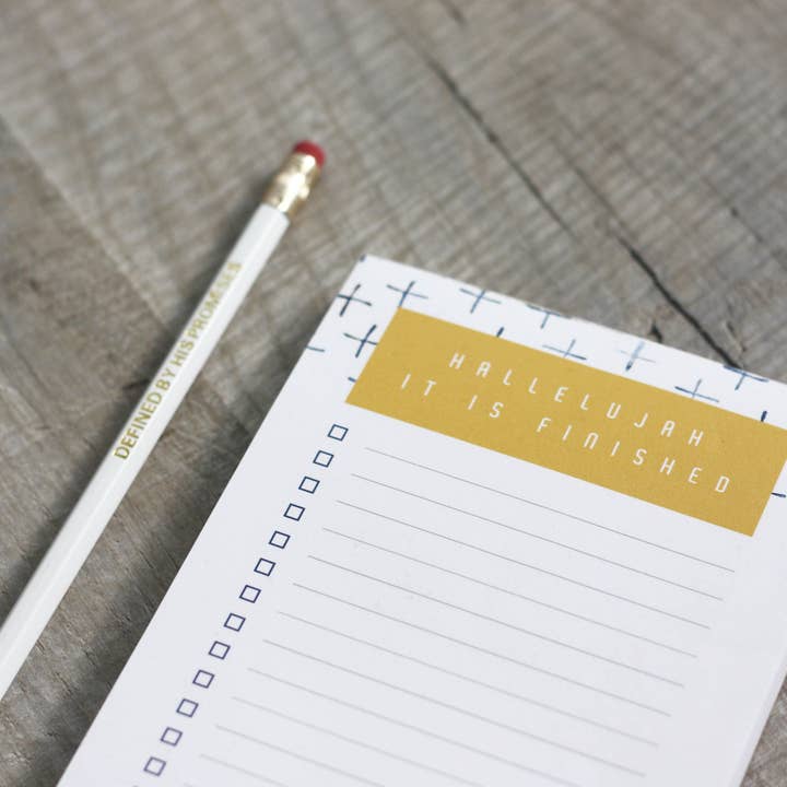 Hallelujah It Is Finished To-Do List Notepad for wholesale by Doodling Faith