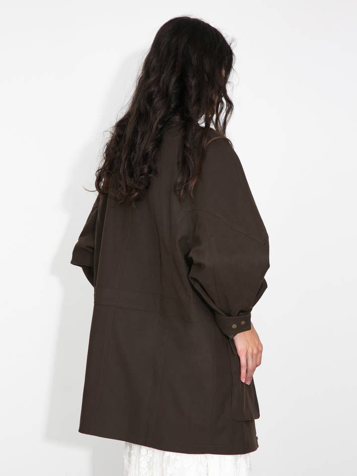 Brown Cropped Faux Suede Jacket with Contrast Collar for wholesale on Faire5