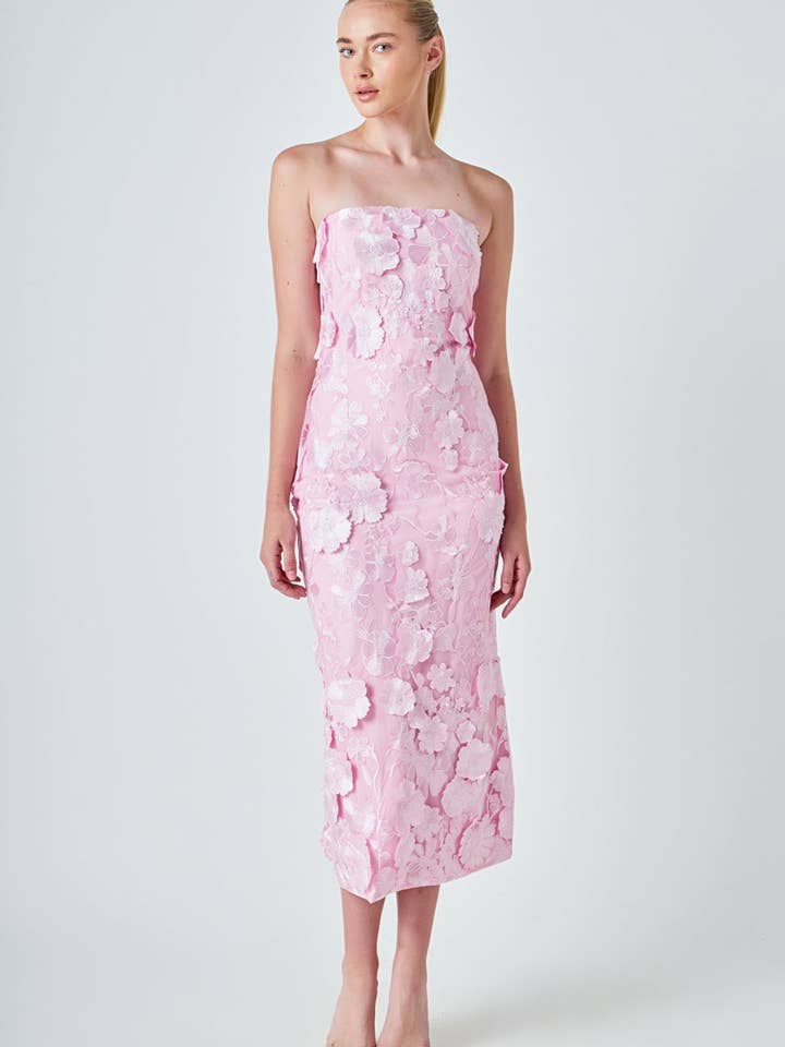 Axelbandslös 3D Applikation Midiklänning för wholesale av Endless Rose