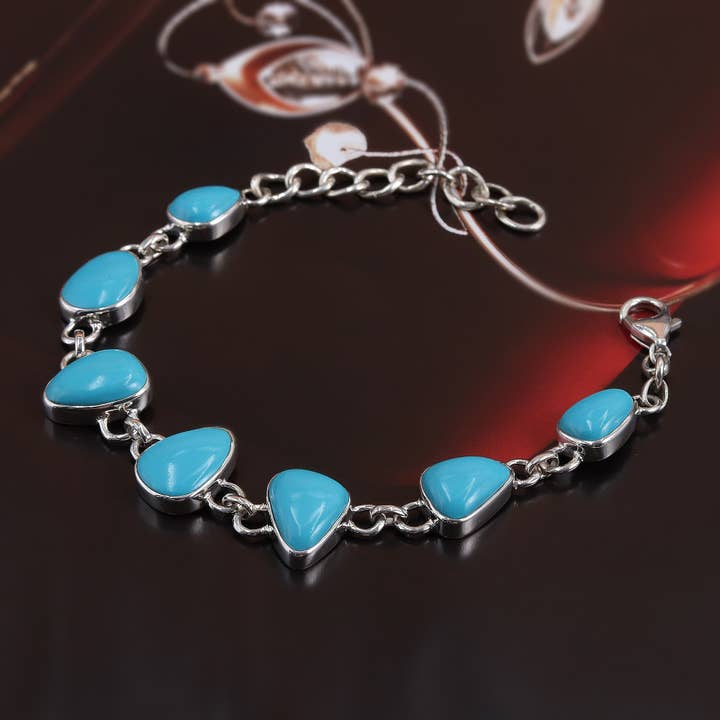 Arizona Turquoise Link Bracelet: 925 Sterling Silver Jewelry for wholesale by Jay Jools