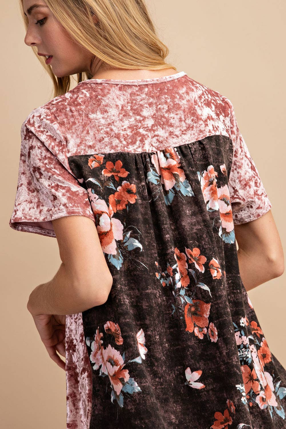 FSL Apparel - Wholesale Tunic - Women's - 3943FA - SOFT SHINING BRUSHED VELVET WITH FLORAL PRINTED CON12