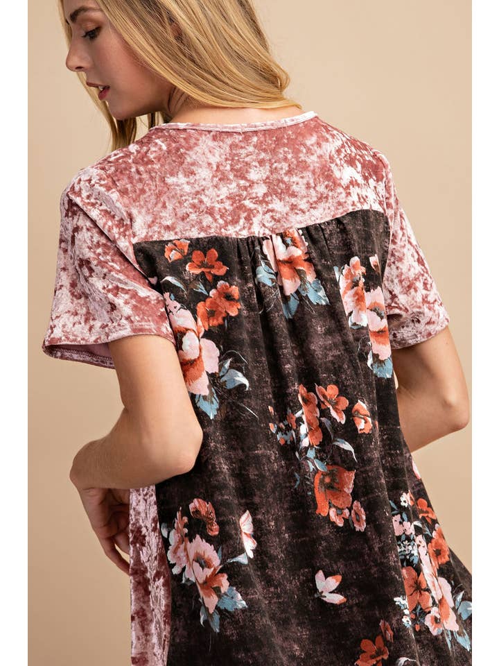 FSL Apparel - Wholesale Tunic - Women's - 3943FA - SOFT SHINING BRUSHED VELVET WITH FLORAL PRINTED CON12