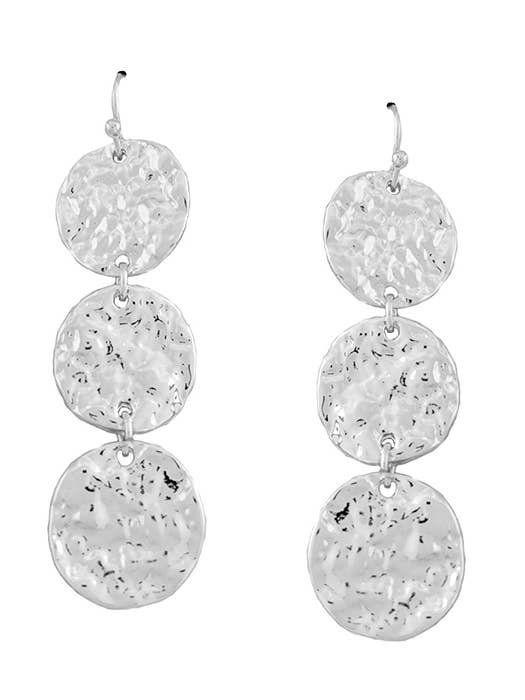 ( UX1056 ) HAMMERED METAL TRIPLE DISC DROP EARRING for wholesale by Jewelry Max
