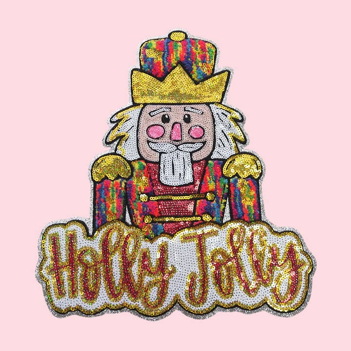 Holly Jolly Nutcracker Sequin Iron On Patch for wholesale by Rosie Posie Patches