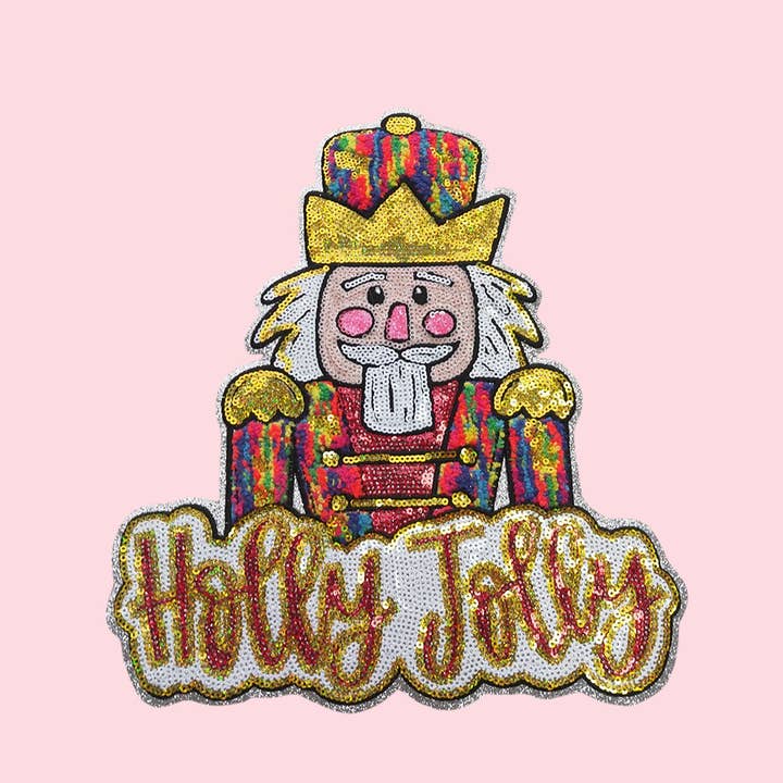 Holly Jolly Nutcracker Sequin Iron On Patch for wholesale by Rosie Posie Patches