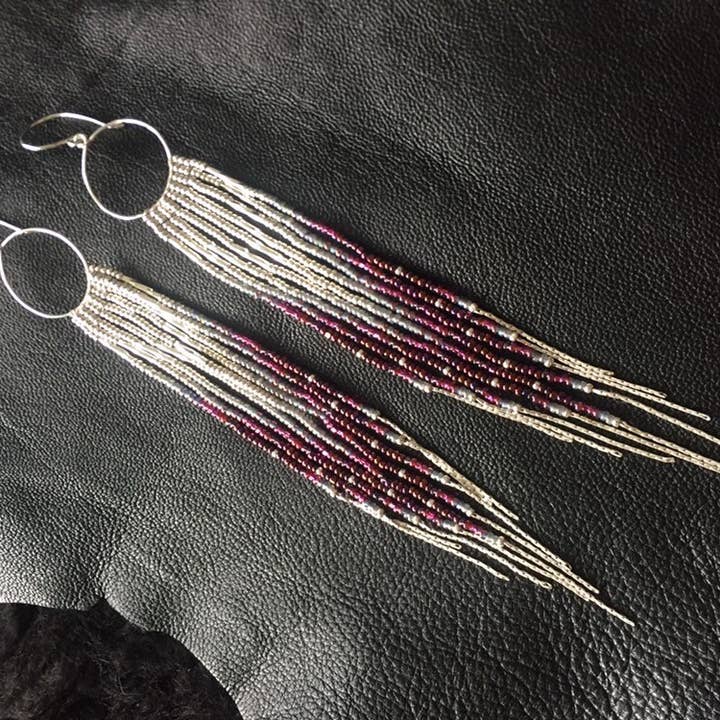 Solid Sterling Silver Hoop Maroon Seed Bead Earrings for wholesale by Maui Swan Designs