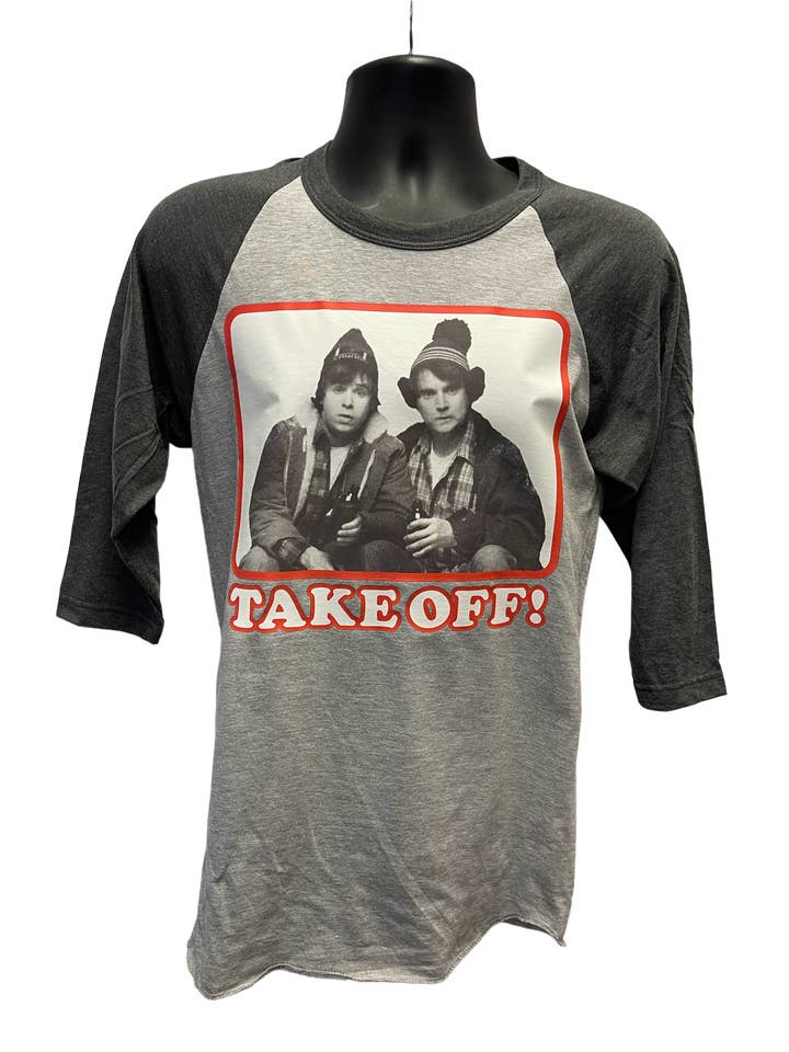 BOB & DOUG MCKENZIE - "TAKE OFF" 3/4 SLEEVE RAGLAN for wholesale by Atom Age Industries