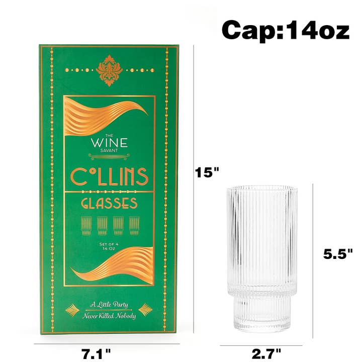 The Wine Savant / Khen Glassware - Wholesale Cocktail/Liquor Glass - Vintage Art Deco Crystal Highball Ribbed Glass Set of 45