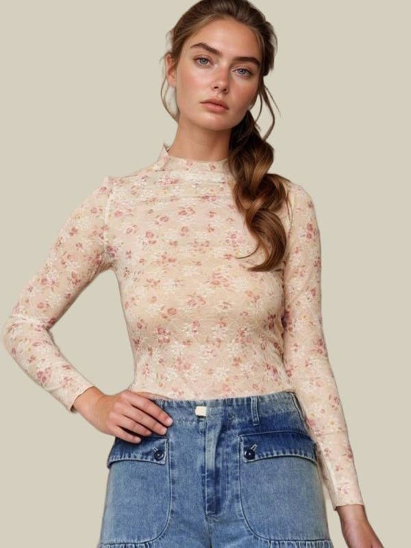 Davi & Dani - Wholesale Knit Top - Women's - LOOSE TURTLE NECK LACE MESH LACE SHEER TOP2