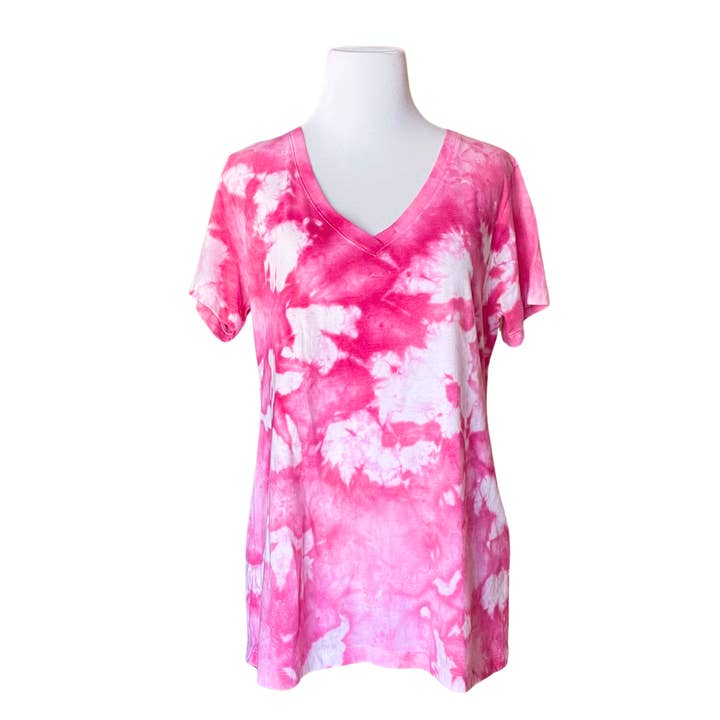Pink Ice-Dye V-Neck Tee for wholesale by Desert Dyes, LLC
