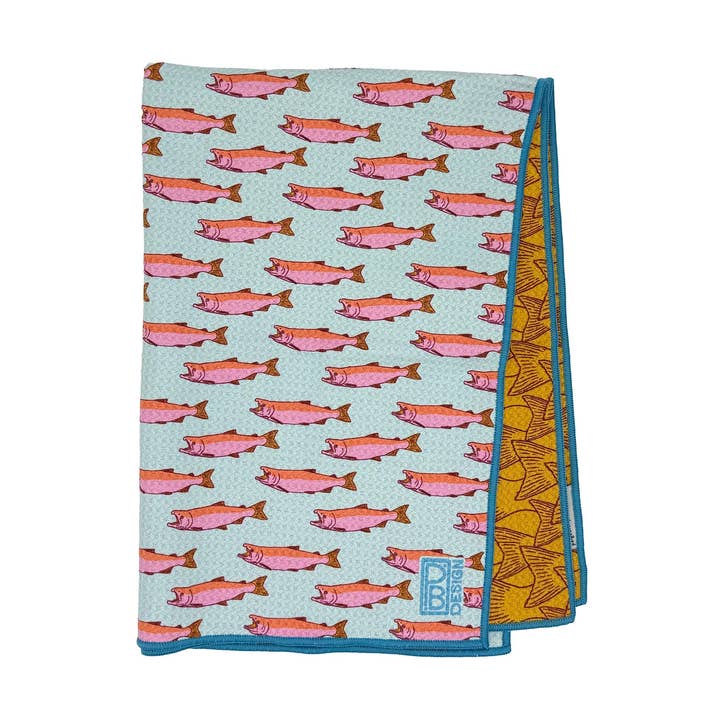 Salmon Tea Towel - Blue & Pink for wholesale by Paige Brady Design