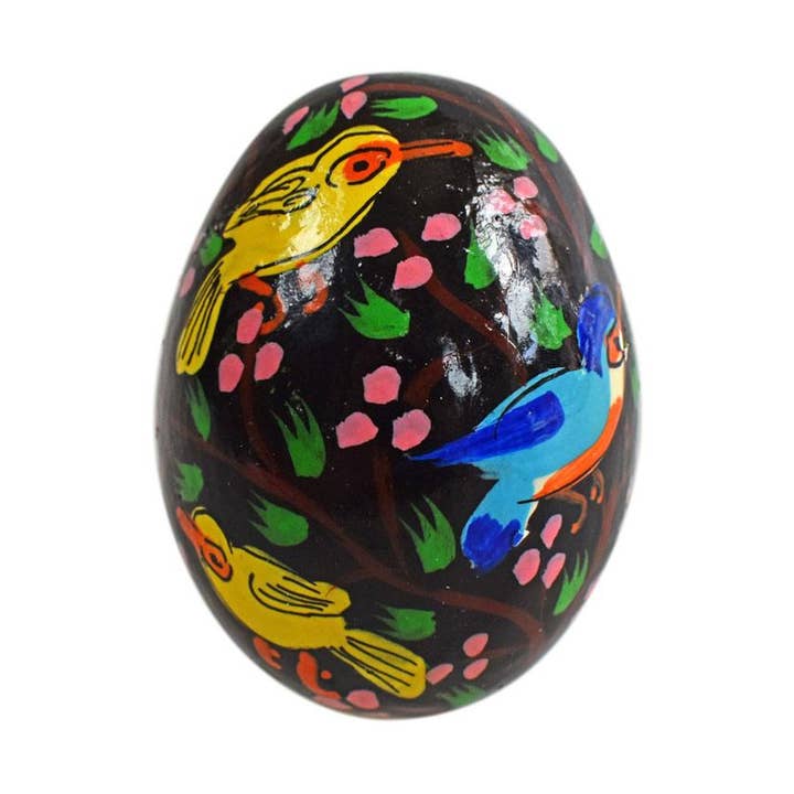 Shared Earth - Vendita all'ingrosso Decorazioni da tavolo - Uovo decorativo in cartapesta, design con uccelli nero 5 x 3,5 cm0