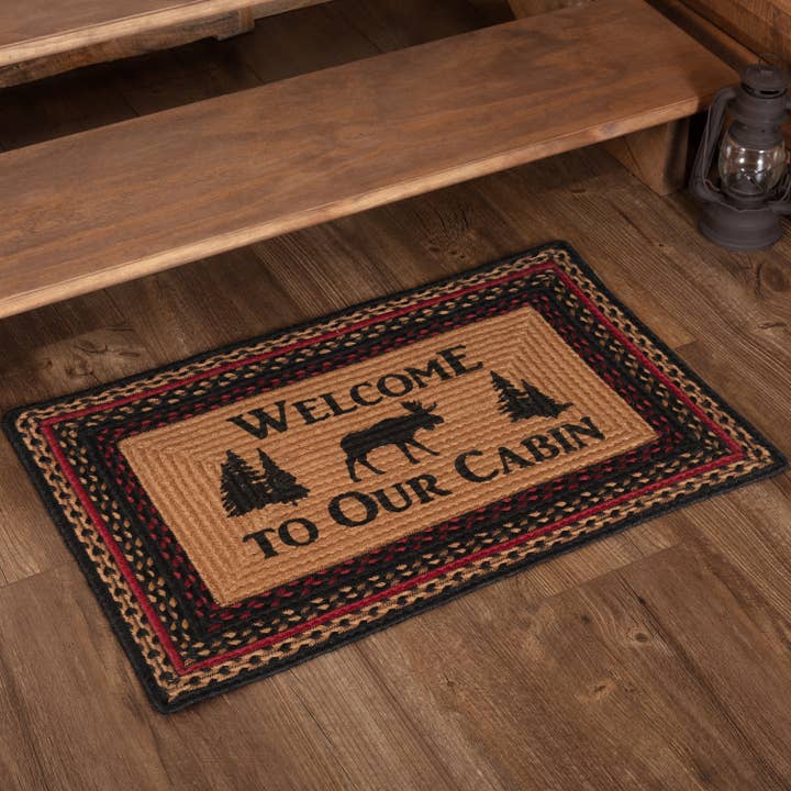 VHC Brands - Wholesale Door Mat - Cumberland Stenciled Moose Jute Rug Rect Welcome to the Cabin 20x30