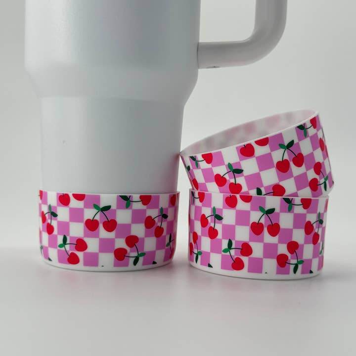 The Sweet Starling Co - Wholesale Drink Huggers & Koozies - Checkered Cherries Tumbler Boot