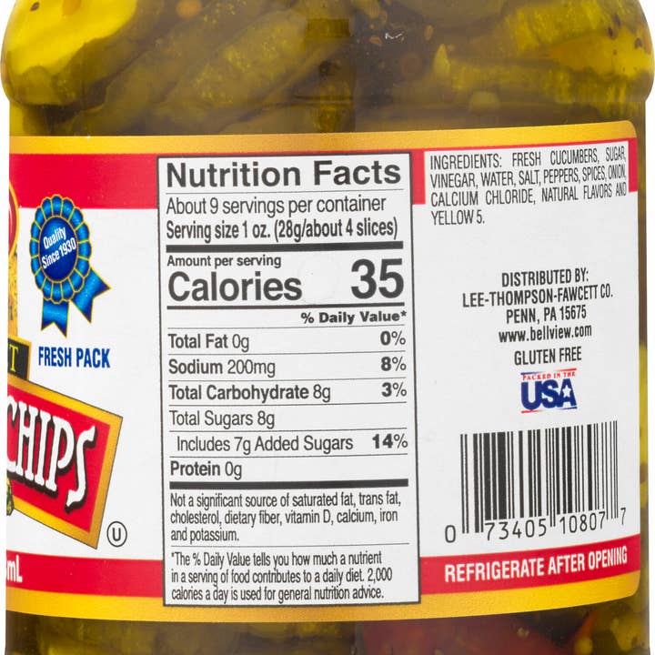 Bell-View Brand Foods - Wholesale Pickled Vegetables - Fresh Pack Hot & Sweet Cucumber Chips 16oz.