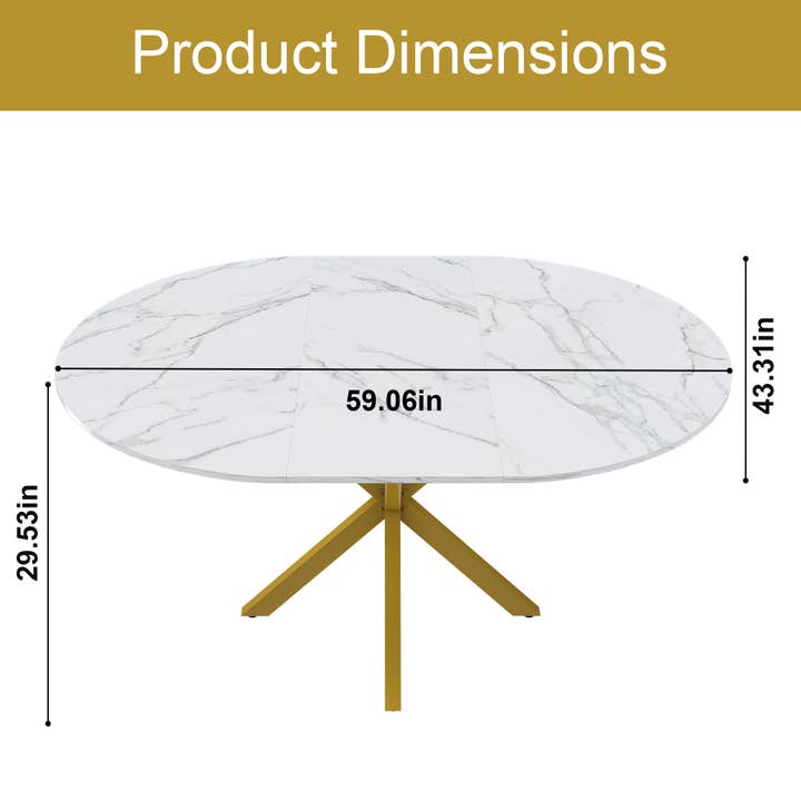 39F Inc. - Wholesale Side Table - Modern Round Dining Table with Extendable Blades, Carbon Steel X-Base, White Marble-Veined Top, MDF and Iron Construction, Fits 4-6 People2