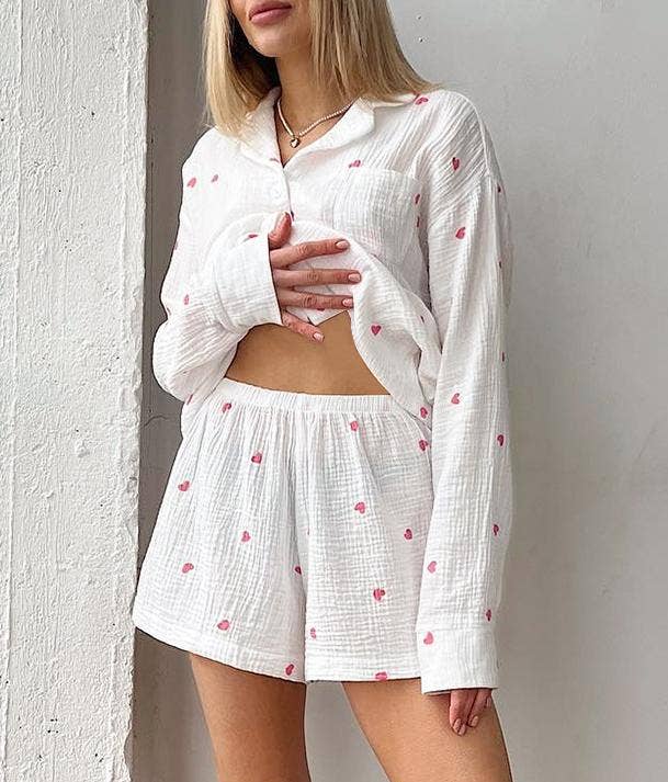 Rosa Clothing - Wholesale Lounge Set - Women's - Valentine's Day heart print shorts loungewear set9
