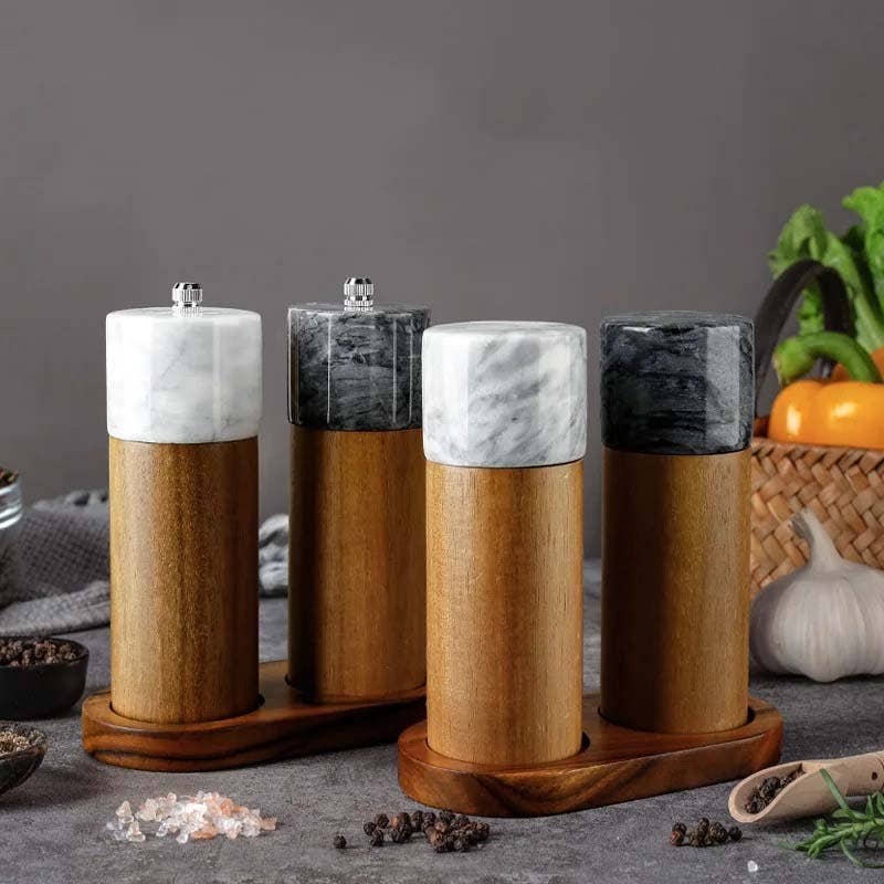 Kiyo Home - Wholesale Spice Mill - Marble & Acacia Wood Grinders0