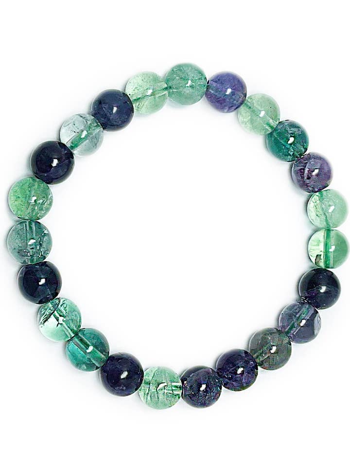 Pulsera de fluorita arcoíris, cuentas de 8 mm, banda elástica elástica para venta al por mayor de The Deva Shop
