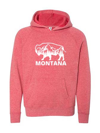 Toddler Heather Pink with White Montana Bison Hoodie for wholesale by Montana Tees