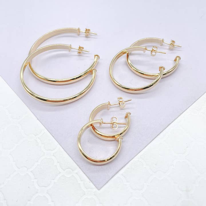 18k GF Plain Flat Thin Dainty Hoop for wholesale by Milie