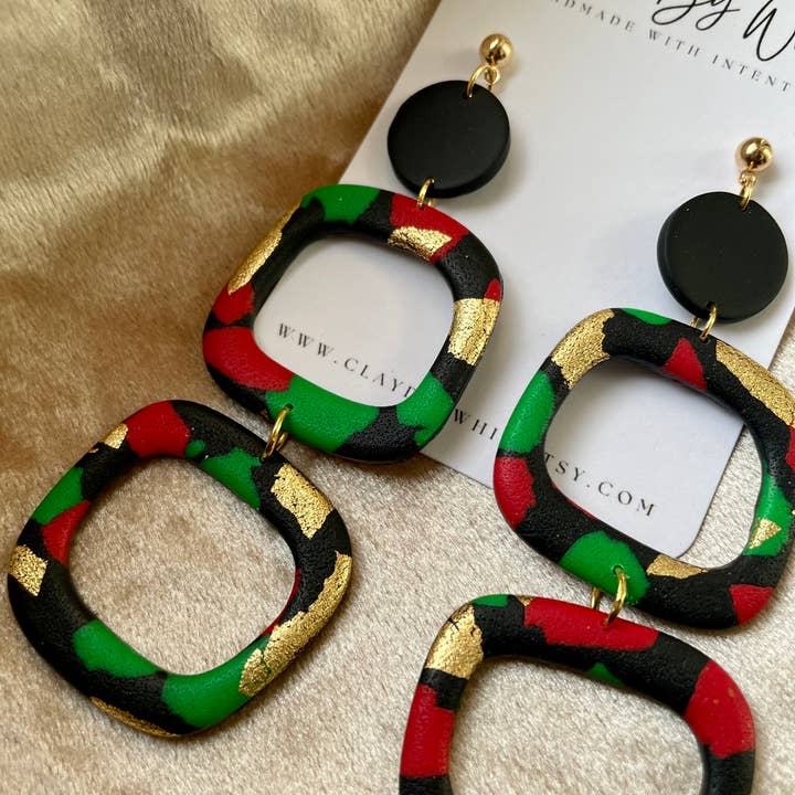 Clay’d By Whit - Wholesale Dangle Earrings - Red, Black and Gold Clay earrings