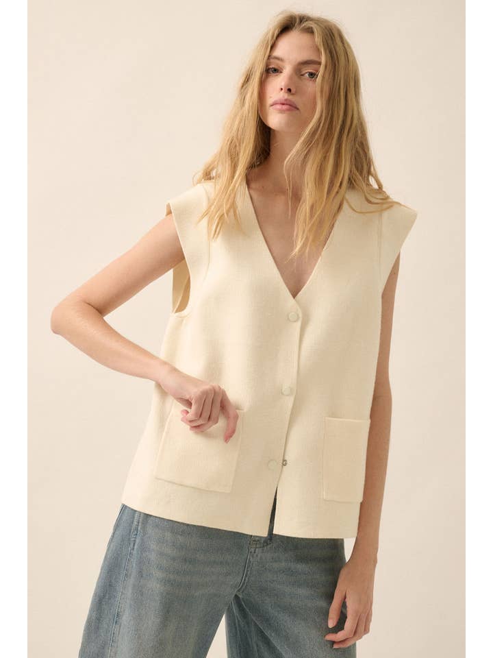 Promesa USA - Wholesale Cardigan - Women's - Solid V-Neck Cap-Sleeve Button-Front Cardigan3