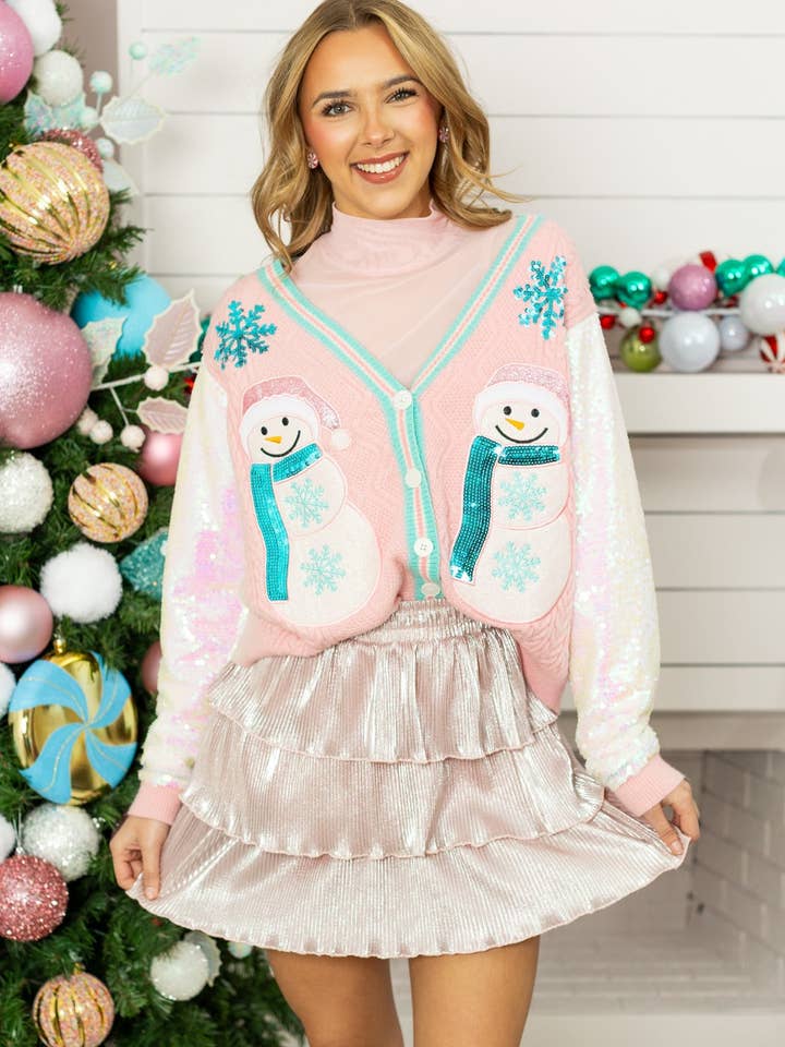 Cardigan Bonhomme de Neige avec Manches à Paillettes pour la vente par GRACE+EMMA by Southern Grace