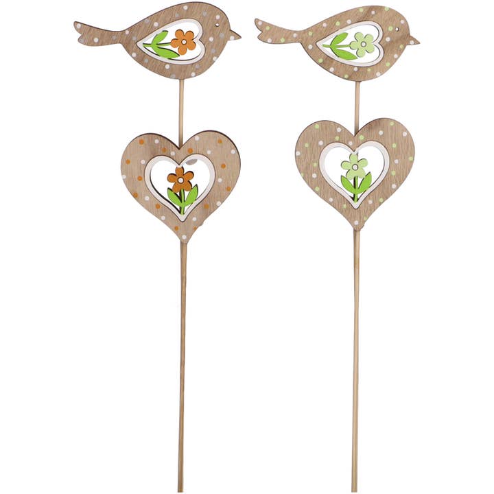 Wood Heart+Bird Manila for Sticking, 2 Designs, 2 Colors for wholesale by Vosteen