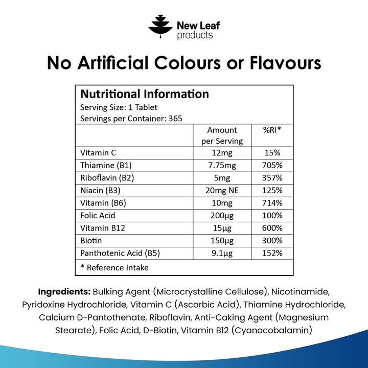 New Leaf products Ltd – wholesale Oral supplement/vitamin – Vitamin B Complex - High Strength Tablets - All B Vitamins5