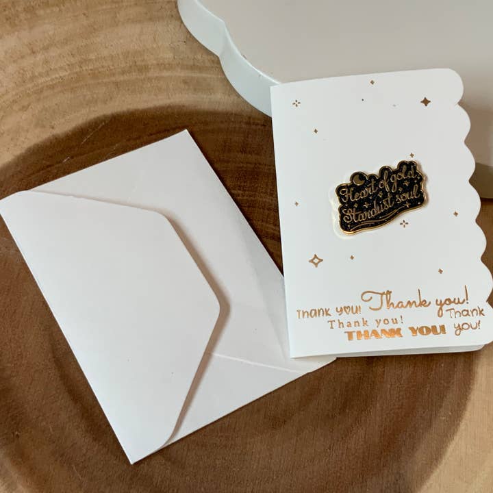 Gold foil printed mini notecard & envelope & 1 enamel pin for wholesale by zizi&me