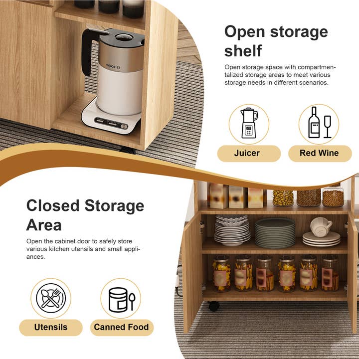 39F Inc. - Wholesale Side Table - Multi-Functional Folding Table with Storage Shelves and Wheels, 47 Inch Foldable Dining Table for Small Spaces, Compact Desk for Kitchen, Dorm, Office8