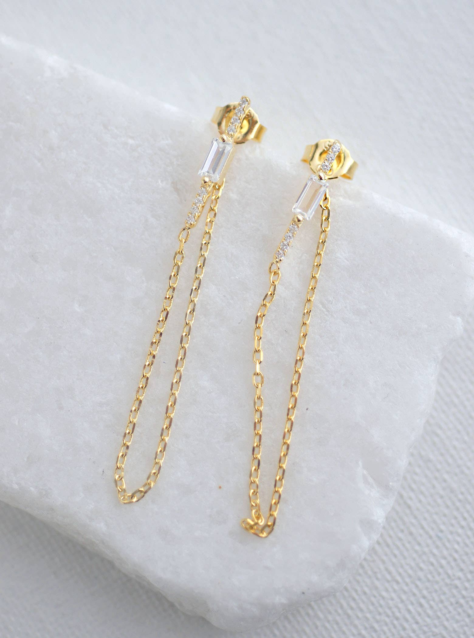 FELIX Z DESIGNS - Wholesale Dangle Earrings - CZ Bar with Baguette CZ Thread Earrings4