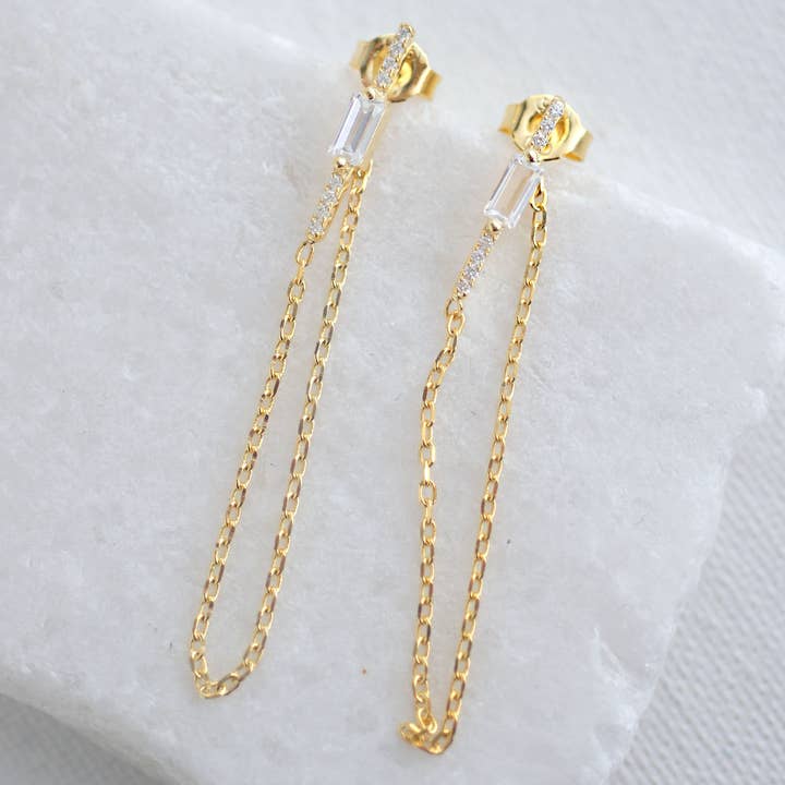 FELIX Z DESIGNS - Wholesale Dangle Earrings - CZ Bar with Baguette CZ Thread Earrings4