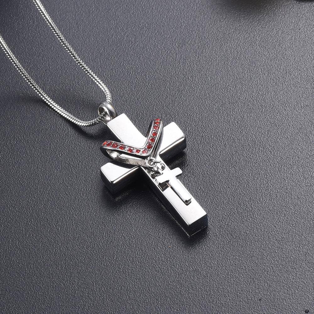 Cherished Emblems – wholesale Pendant/charm necklace – Silver Cross & Rhinestone Rosary Cremation Urn Necklace17