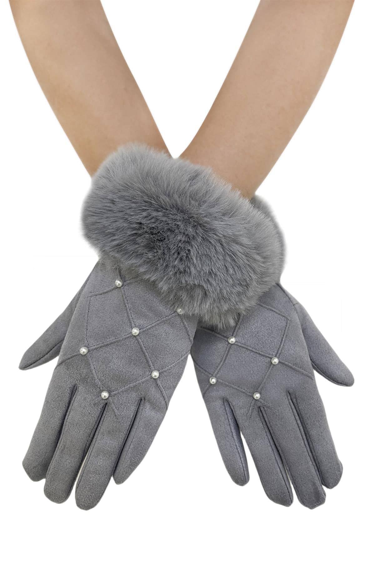 Fashion Scarf World – Großhandel Handschuhe – Damen – Touchscreen-Handschuhe mit Perlenmuster und Kunstpelzbesatz1