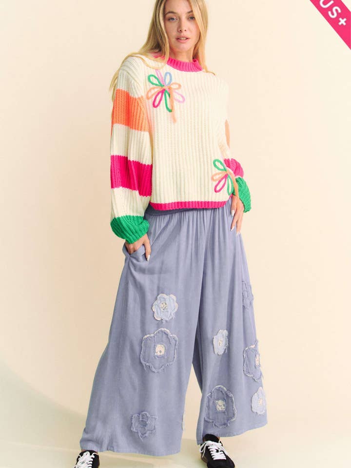 GRÄDDE MULTI PLUS TJOCK TRÅD BLOMMIG FLERRANDIG TRÖJA för wholesale på Faire7