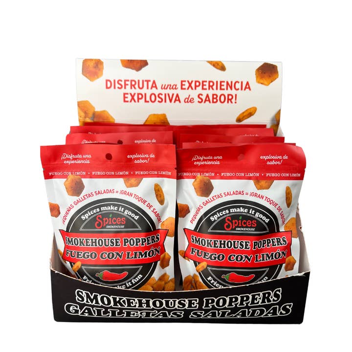 Smokehouse Crackers - Wholesale Crackers - SPANISH Smokehouse Poppers -12-Fuego Limón & Salsa Limón