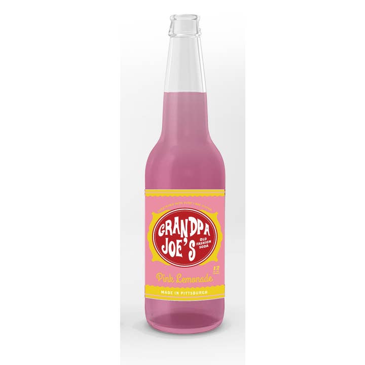Grandpa Joe's Pink Lemonade Soda, 12oz Glass Bottle 12ct for wholesale by Grandpa Joe's Candy Shop