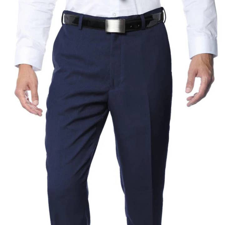 Premium Navy Regular Fit Suspender Ready Formal & Business Pants for wholesale by Ferrecci