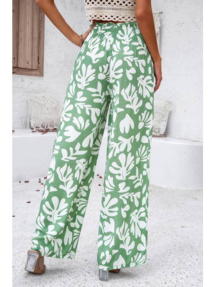 CC Wholesale Clothing - Venta al por mayor Pantalones - Mujer - Pantalón de Pierna Ancha de Cintura Alta con Volante Doblado y Estampado Integral19