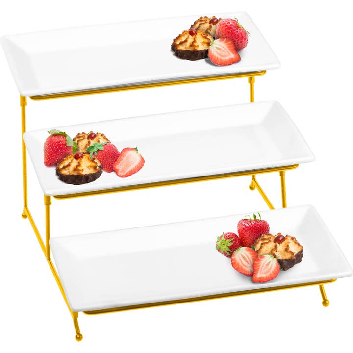 Lexi Home - Wholesale Platter - 3-Tier Rectangular Serving Platter - Gold Cupcake Tray Stand