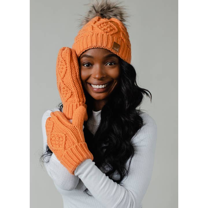 Panache Apparel Co. - Wholesale Beanie - Women's - Light Orange Cable Knit Pom Hat