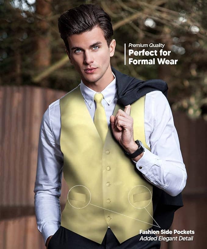 Dubal Brothers - Wholesale Suit Vest - Men's - Vittorio Farina Solid Satin Vest Set (White Back) Var. 01 (Beige-Maize)45